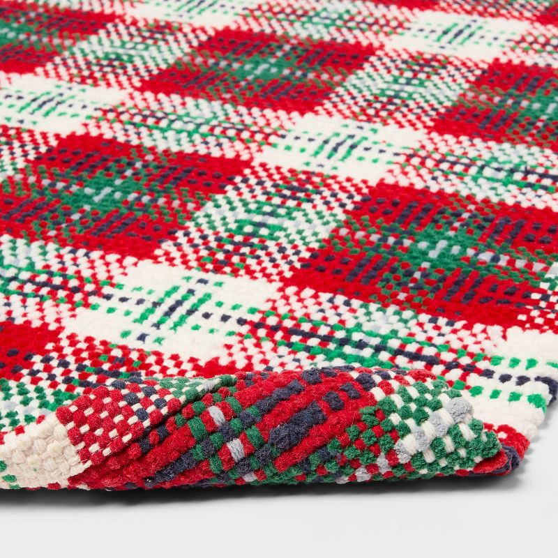 slide 4 of 4, 20"x30" Woven Plaid Christmas Bath Rug Red/Green - Threshold™, 1 ct
