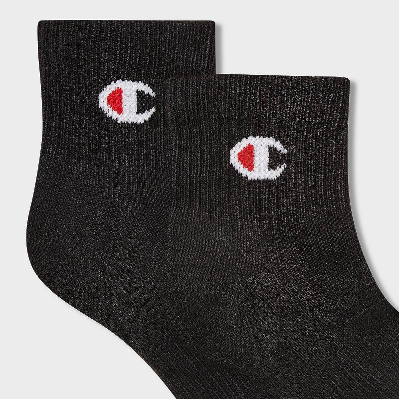 slide 4 of 4, Champion Iconic Essentials Women's 6pk Cushioned Quarter Crew Socks - Black 4-10, 6 ct