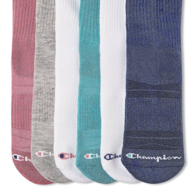 slide 4 of 4, Champion Iconic Essentials Women's 6pk Cushioned Crew Socks - Pink/Gray/White/Teal/Blue 4-10, 6 ct