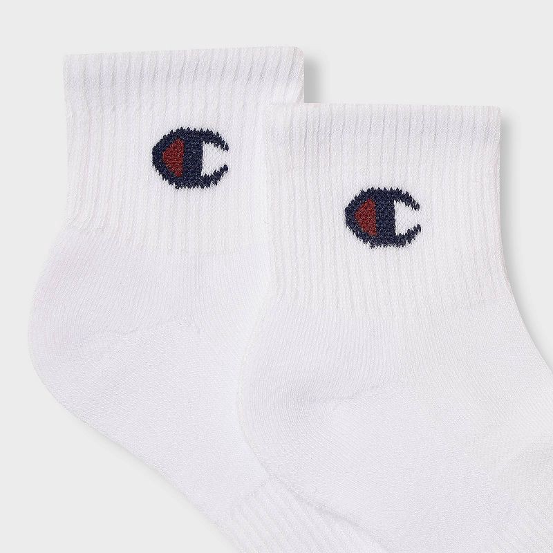 slide 4 of 4, Champion Iconic Essentials Women's 6pk Cushioned Quarter Crew Socks - White 4-10, 6 ct