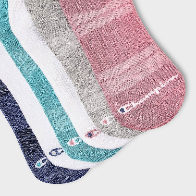 slide 3 of 3, Champion Iconic Essentials Women's 6pk Cushioned Low Cut Socks - Pink/Gray/White/Teal/Blue 4-10, 6 ct