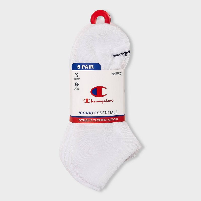 slide 2 of 3, Champion Iconic Essentials Women's 6pk Cushioned Low Cut Socks - White 4-10, 6 ct