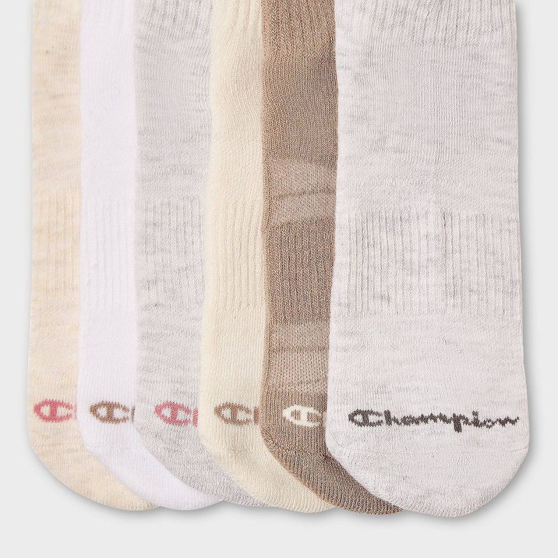 slide 4 of 4, Champion Iconic Essentials Women's 6pk Cushioned Quarter Crew Socks - Oatmeal/Tan/White/Gray 4-10, 6 ct