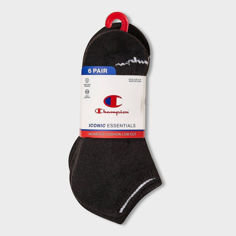 slide 2 of 3, Champion Iconic Essentials Women's 6pk Cushioned Low Cut Socks - Black 4-10, 6 ct
