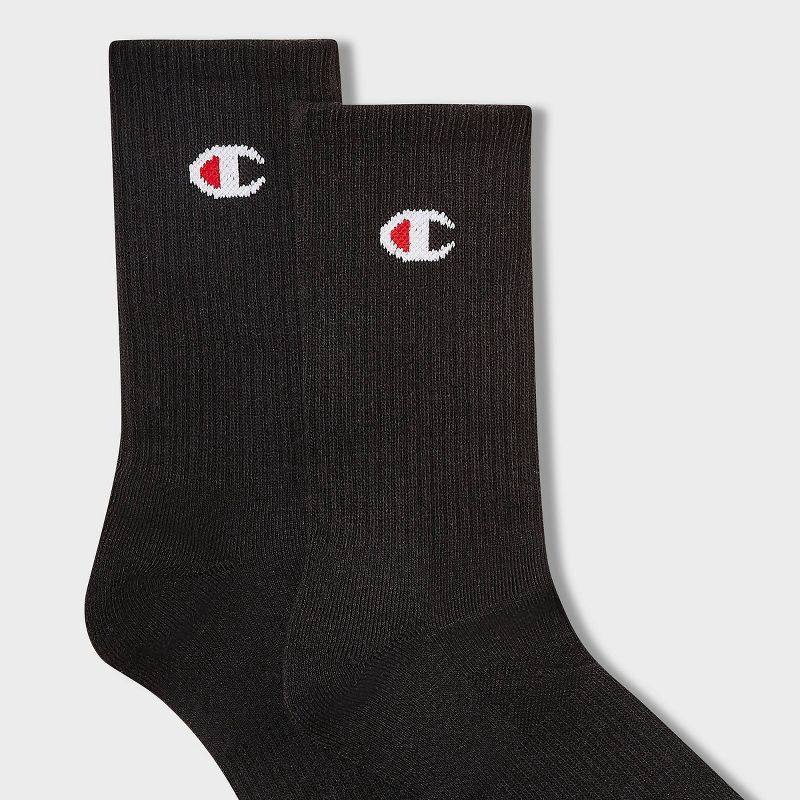 slide 3 of 4, Champion Iconic Essentials Women's 6pk Cushioned Crew Socks - Black 4-10, 6 ct