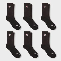 Champion Iconic Essentials Women's 6pk Cushioned Crew Socks - Black 4-10