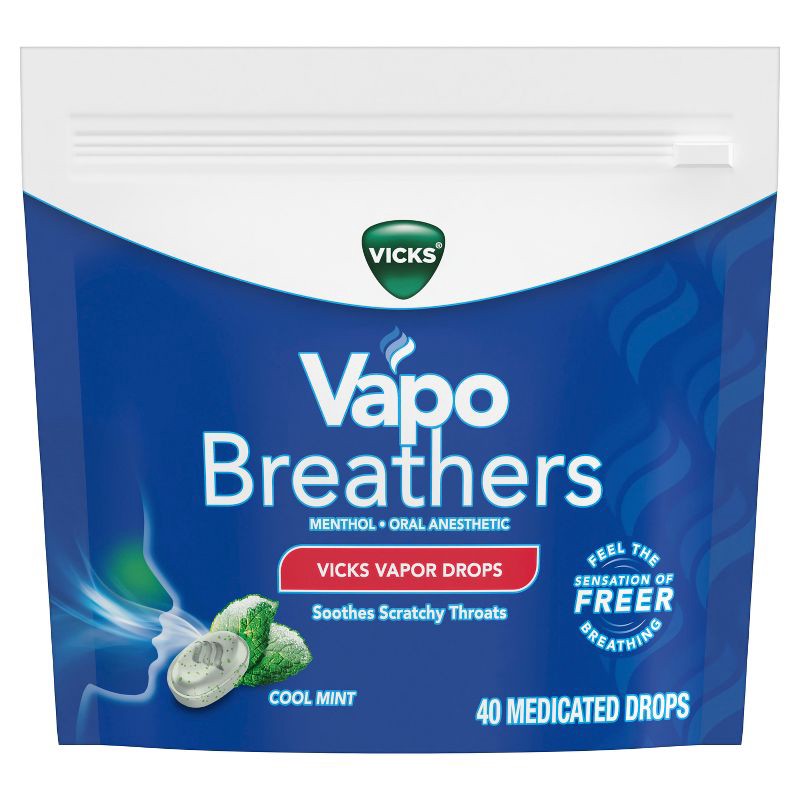 slide 1 of 8, Vicks Vapo Breather Drops - Cool Mint - 40ct, 40 ct