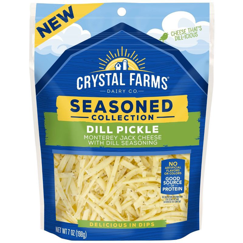 slide 1 of 5, Crystal Farms Dill Pickle Shredded Monterey Jack Cheese - 7oz, 7 oz