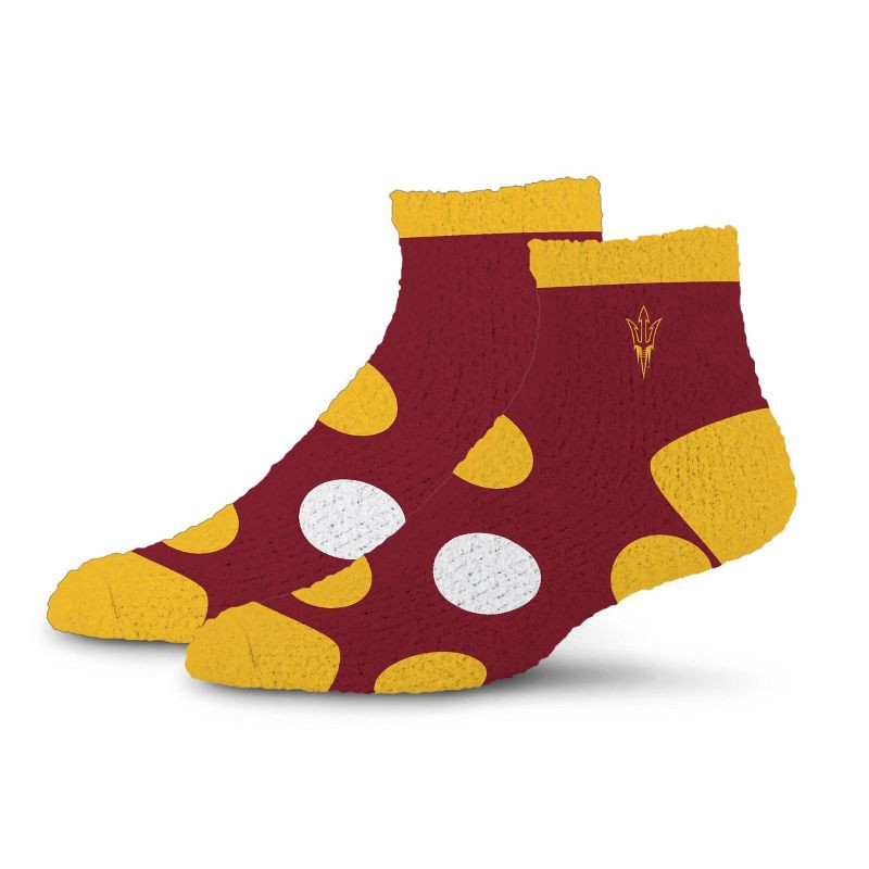 slide 1 of 3, NCAA Arizona State Sun Devils Big Dot Fuzzy Sleep Soft Socks: Ankle Knit Polka Dot Design, 1 ct
