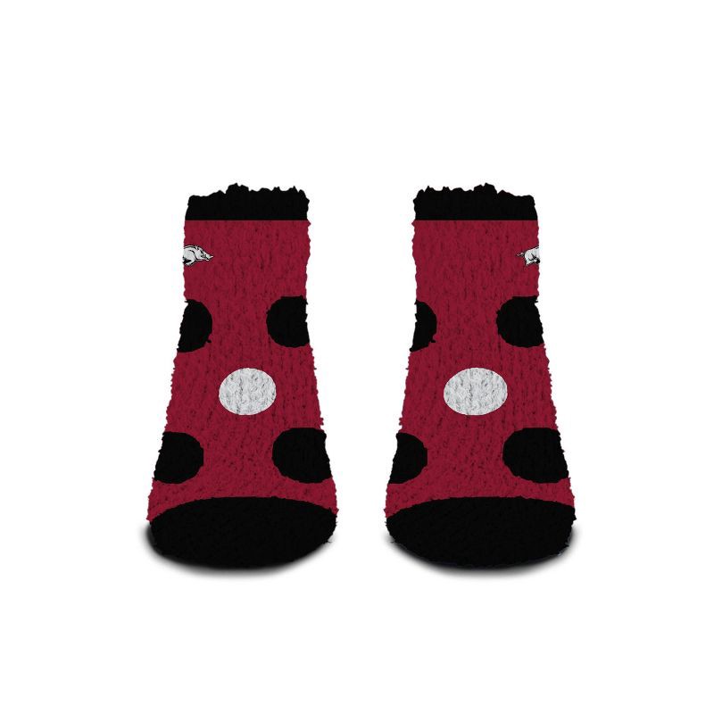 slide 2 of 3, NCAA Arkansas Razorbacks Big Dot Fuzzy Sleep Soft Socks: Ankle Knit Polka Dot Design, 1 ct
