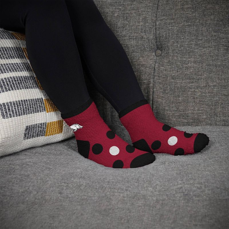 slide 3 of 3, NCAA Arkansas Razorbacks Big Dot Fuzzy Sleep Soft Socks: Ankle Knit Polka Dot Design, 1 ct