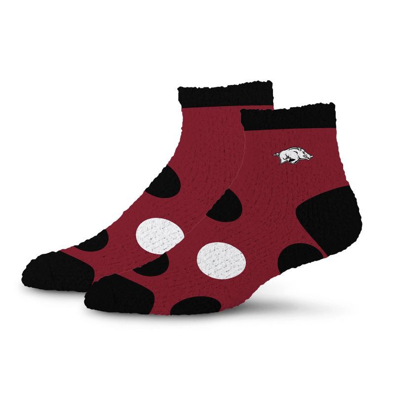 slide 1 of 3, NCAA Arkansas Razorbacks Big Dot Fuzzy Sleep Soft Socks: Ankle Knit Polka Dot Design, 1 ct