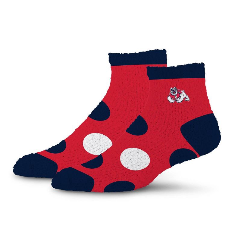 slide 1 of 3, NCAA Cal State Fresno Bulldogs Big Dot Fuzzy Sleep Soft Socks: Ankle Knit Polka Dot Design, 1 ct