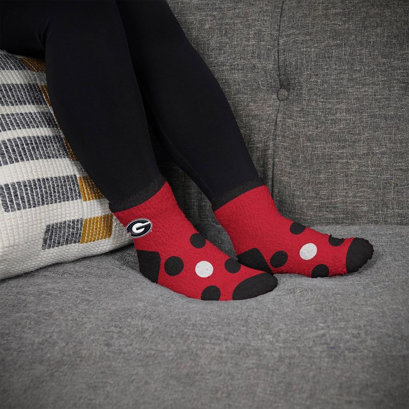 slide 3 of 3, NCAA Georgia Bulldogs Big Dot Fuzzy Sleep Soft Socks: Ankle Knit Polka Dot Design, 1 ct