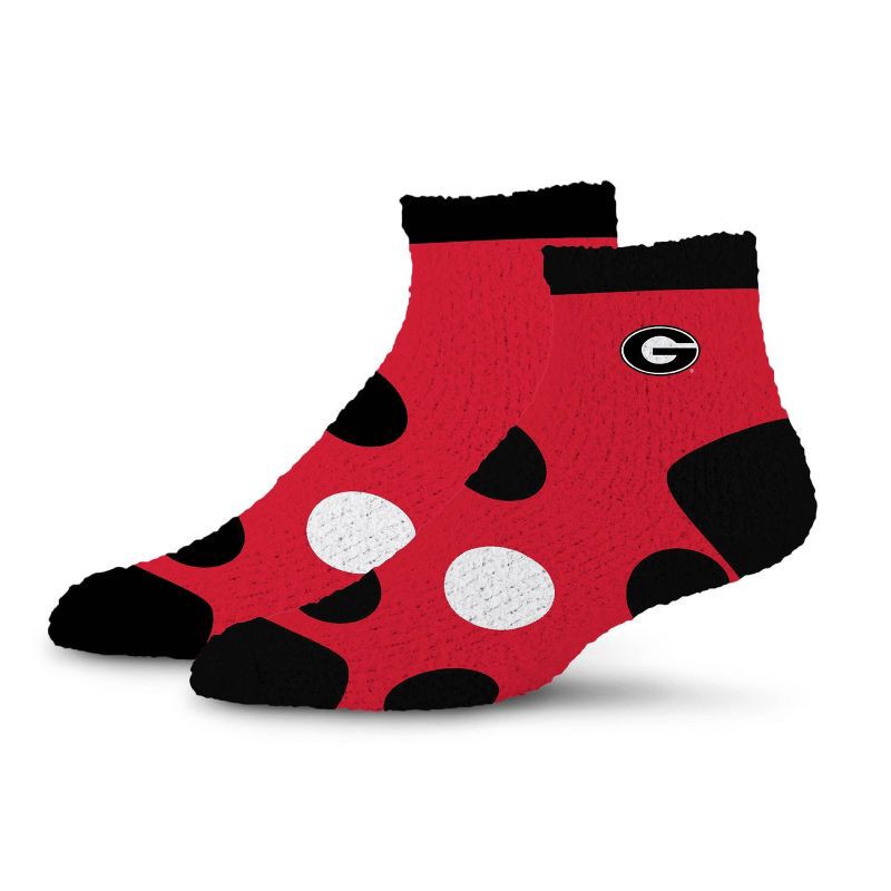 slide 1 of 3, NCAA Georgia Bulldogs Big Dot Fuzzy Sleep Soft Socks: Ankle Knit Polka Dot Design, 1 ct