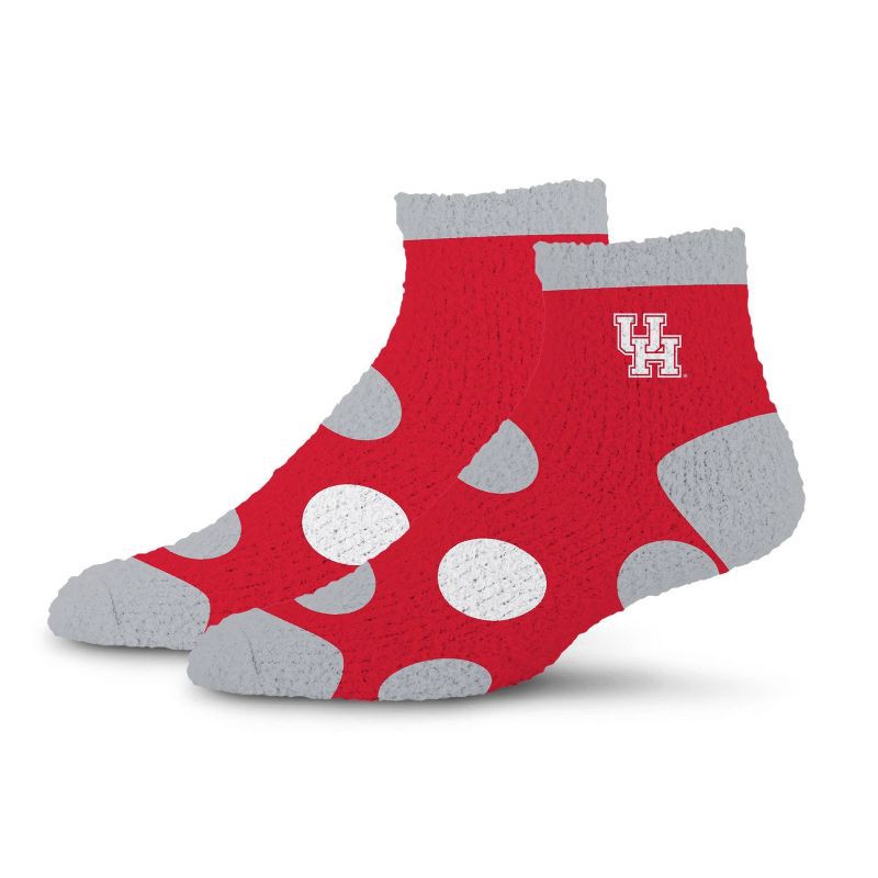slide 1 of 3, NCAA Houston Cougars Big Dot Fuzzy Sleep Soft Socks: Ankle Knit Polka Dot Design, 1 ct