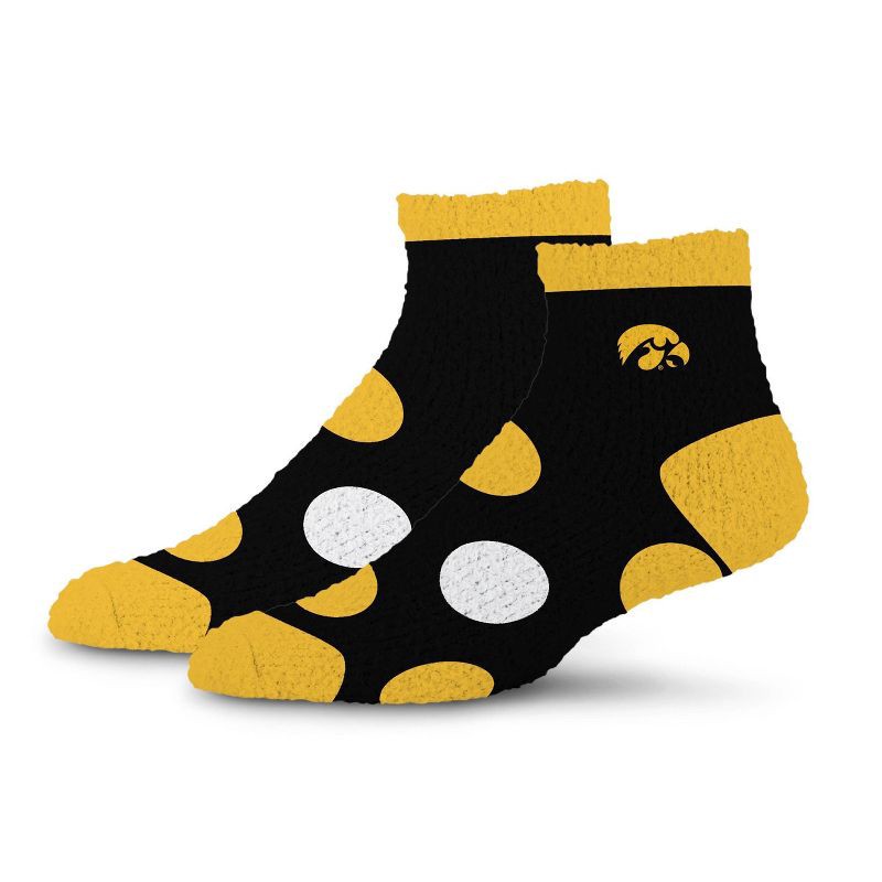 slide 1 of 3, NCAA Iowa Hawkeyes Big Dot Fuzzy Sleep Soft Socks: Ankle Knit Polka Dot Design, 1 ct