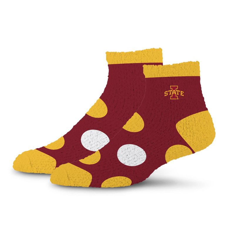slide 1 of 3, NCAA Iowa State Cyclones Big Dot Fuzzy Sleep Soft Socks: Ankle Knit Polka Dot Design, 1 ct