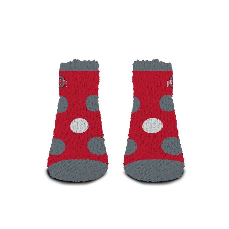 slide 3 of 3, NCAA Ohio State Buckeyes Big Dot Fuzzy Sleep Soft Socks: Ankle Knit Polka Dot Design, 1 ct