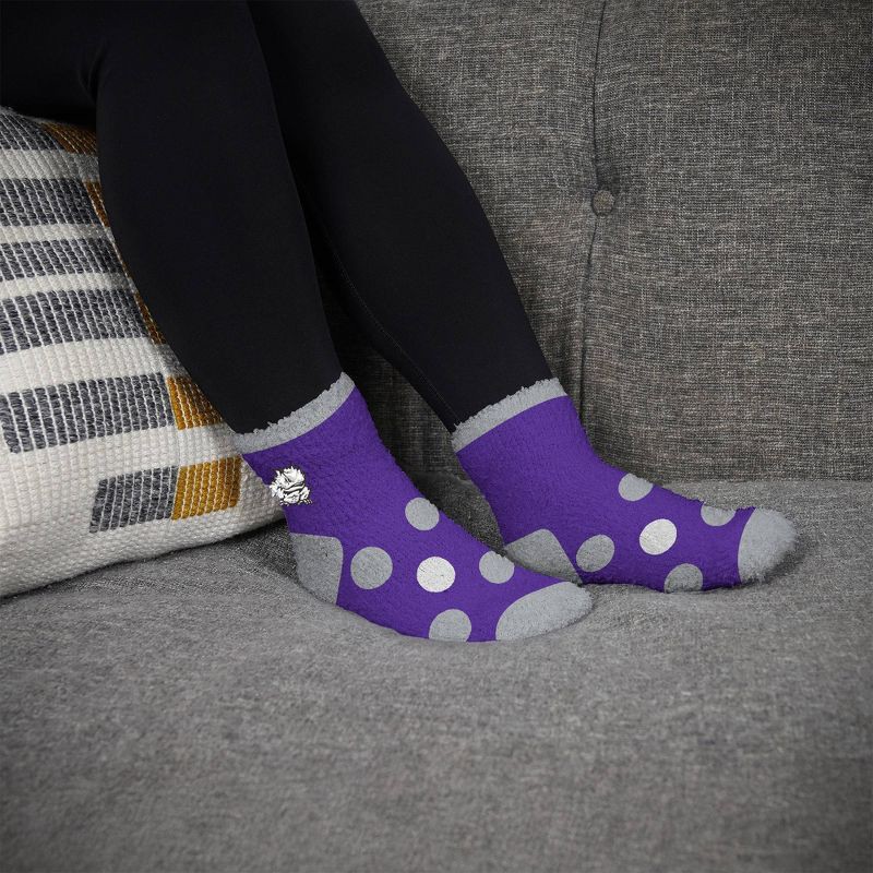 slide 2 of 3, NCAA Texas Christian Horned Frogs Big Dot Fuzzy Sleep Soft Socks: Polka Dot Knit Ankle, 1 ct