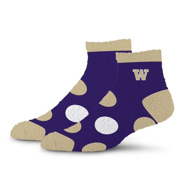 slide 1 of 3, NCAA Washington Huskies Big Dot Fuzzy Sleep Soft Socks: Polka Dot Knit Ankle Apparel, 1 ct