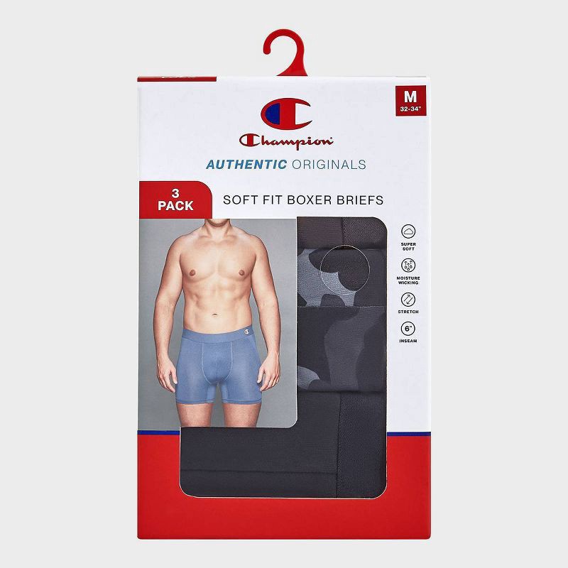 slide 3 of 5, Champion Men's Authentic Originals 3pk Wicking Boxer Briefs - Camouflage Black/Gray XL, 3 ct
