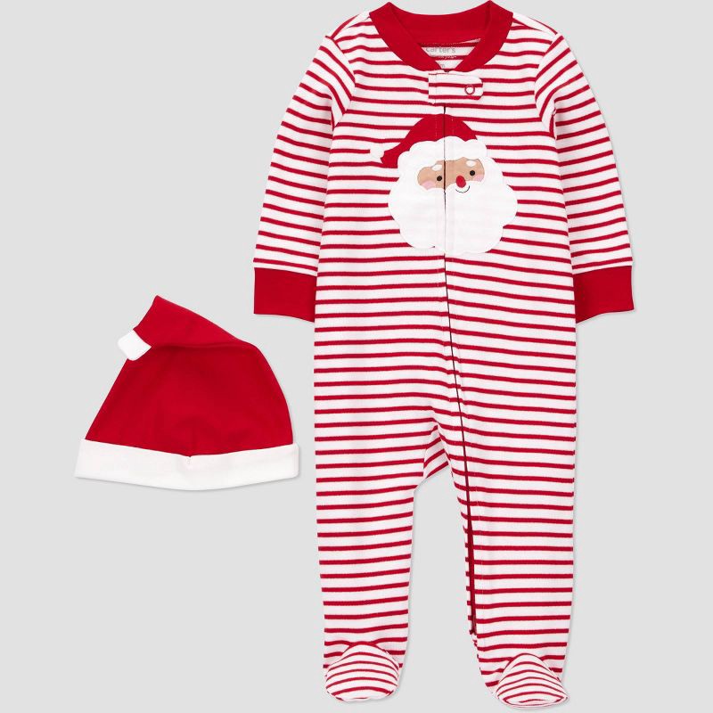 slide 1 of 5, Carter's Just One You® Baby Christmas Striped Santa Claus Sleep N' Play with Hat - Red 9M, 1 ct
