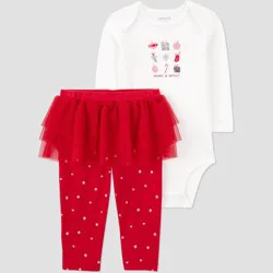 Carter's Just One You® Baby Girls' 2pc Christmas Candy Top and Bottom Set - White/Red 12M