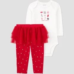 Carter's Just One You® Baby Girls' 2pc Christmas Candy Top and Bottom Set - White/Red 12M