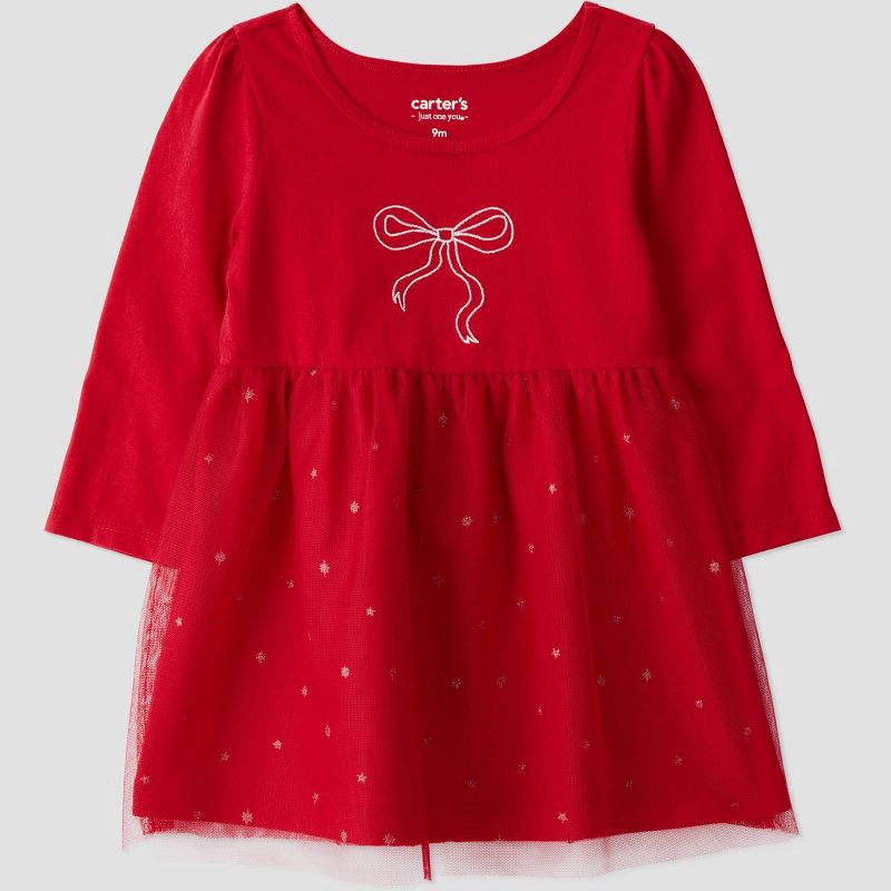 slide 2 of 6, Carter's Just One You® Baby Girls' Christmas Shimmer Bow Tutu Dress - Red 3M, 1 ct