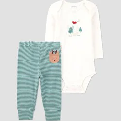 Carter's Just One You® Baby 2pc Christmas Striped Reindeer Top and Bottom Set - Green Newborn