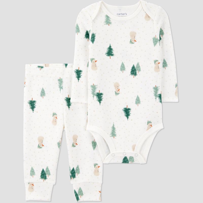 slide 1 of 4, Carter's Just One You® Baby 2pc Christmas Scenic Top and Bottom Set - Green/White Newborn, 2 ct