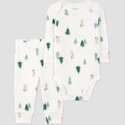 Carter's Just One You® Baby 2pc Christmas Scenic Top and Bottom Set - Green/White Newborn