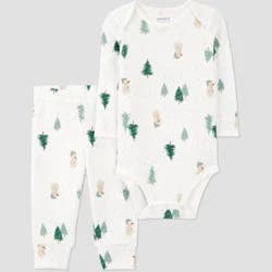 Carter's Just One You® Baby 2pc Christmas Scenic Top and Bottom Set - Green/White Newborn