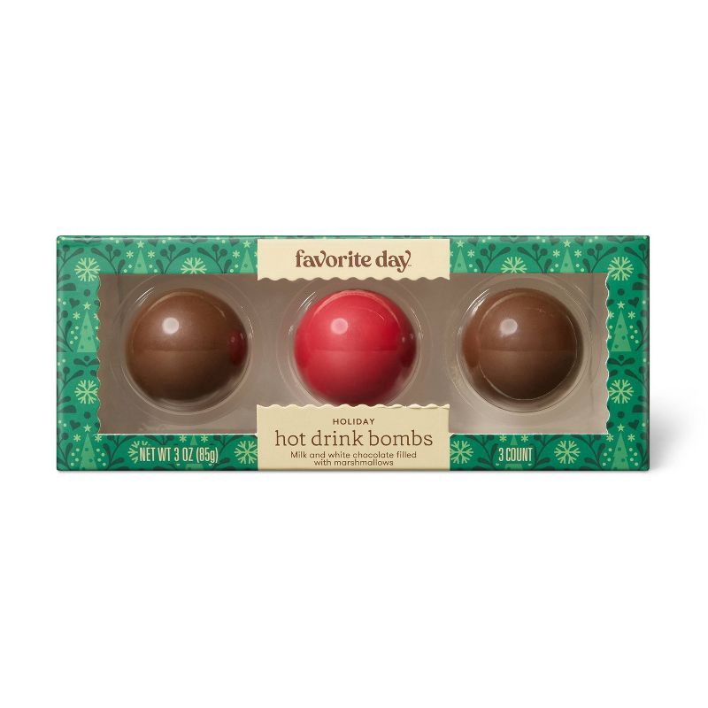 slide 1 of 4, Christmas Hot Drink Bombs - Milk Chocolate & White Chocolate - 3oz - Favorite Day™, 3 oz