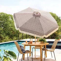 Tempera 4.72"x49.21" Round Cane Fringe Outdoor Patio Market Umbrella Brown