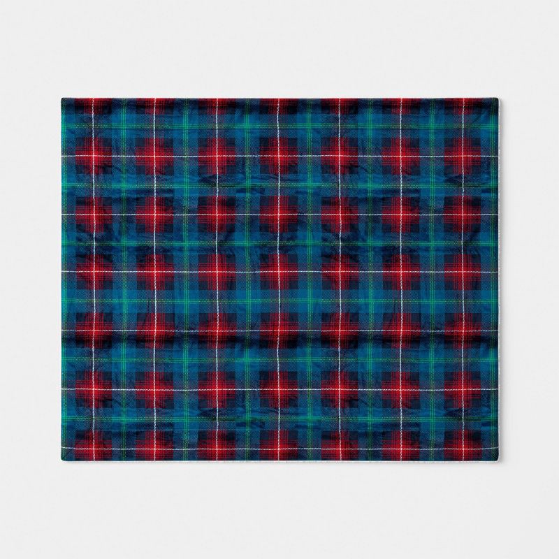 slide 3 of 5, Plaid Plush Throw Blanket with Faux Shearling Reverse Blue - Threshold™, 1 ct