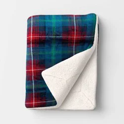 Plaid Plush Throw Blanket with Faux Shearling Reverse Blue - Threshold™