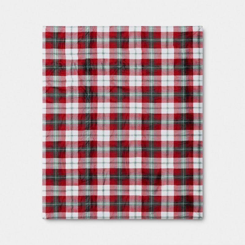 slide 3 of 5, Plaid Plush Throw Blanket with Faux Shearling Reverse Red - Threshold™, 1 ct