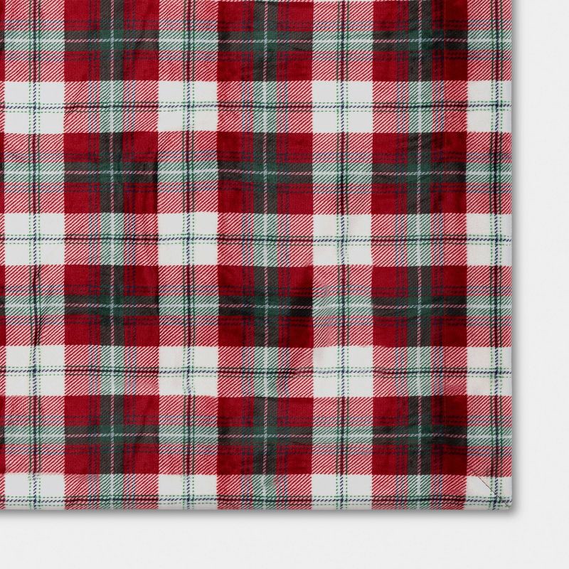 slide 4 of 5, Plaid Plush Throw Blanket with Faux Shearling Reverse Red - Threshold™, 1 ct