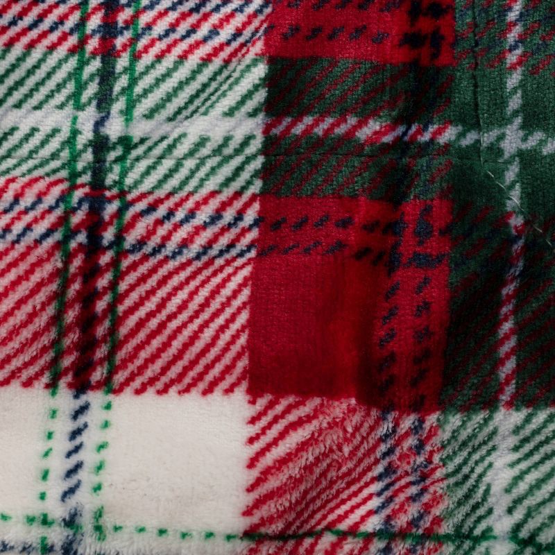 slide 5 of 5, Plaid Plush Throw Blanket with Faux Shearling Reverse Red - Threshold™, 1 ct