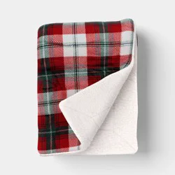 Plaid Plush Throw Blanket with Faux Shearling Reverse Red - Threshold™