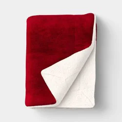 Solid Plush Throw Blanket with Faux Shearling Reverse Red - Threshold™
