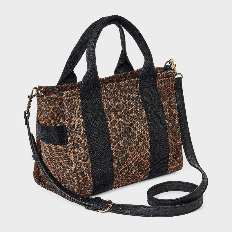 slide 3 of 5, Mini Boxy Leopard Print Tote Handbag - Universal Thread™ Black/Brown, 1 ct
