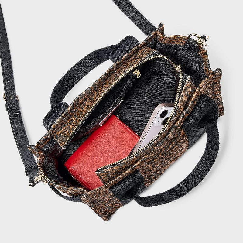 slide 4 of 5, Mini Boxy Leopard Print Tote Handbag - Universal Thread™ Black/Brown, 1 ct