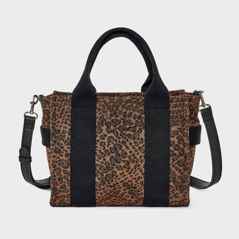 slide 1 of 5, Mini Boxy Leopard Print Tote Handbag - Universal Thread™ Black/Brown, 1 ct