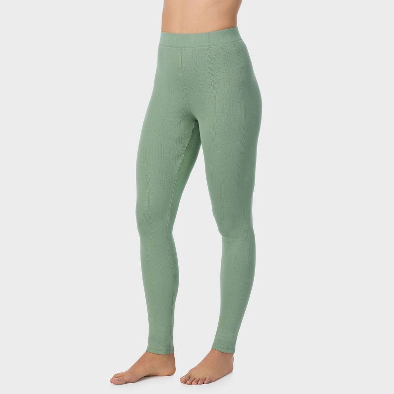 slide 3 of 5, Warm Essentials by Cuddl Duds Women's Pointelle Leggings - Sage Green M, 1 ct