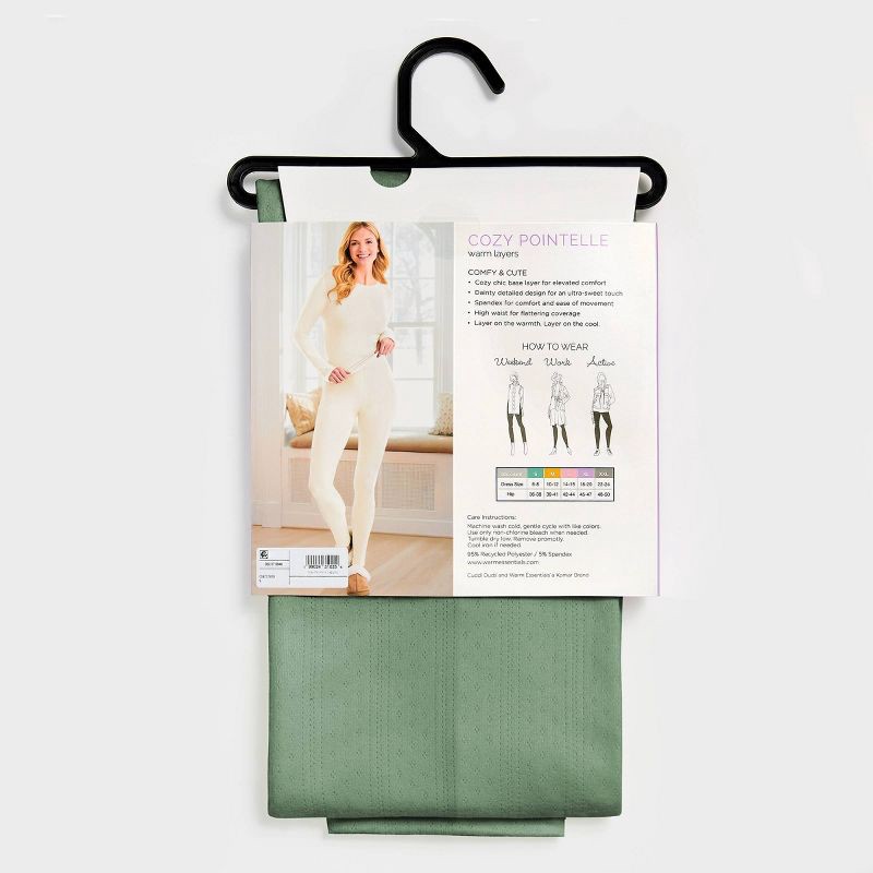slide 5 of 5, Warm Essentials by Cuddl Duds Women's Pointelle Leggings - Sage Green L, 1 ct