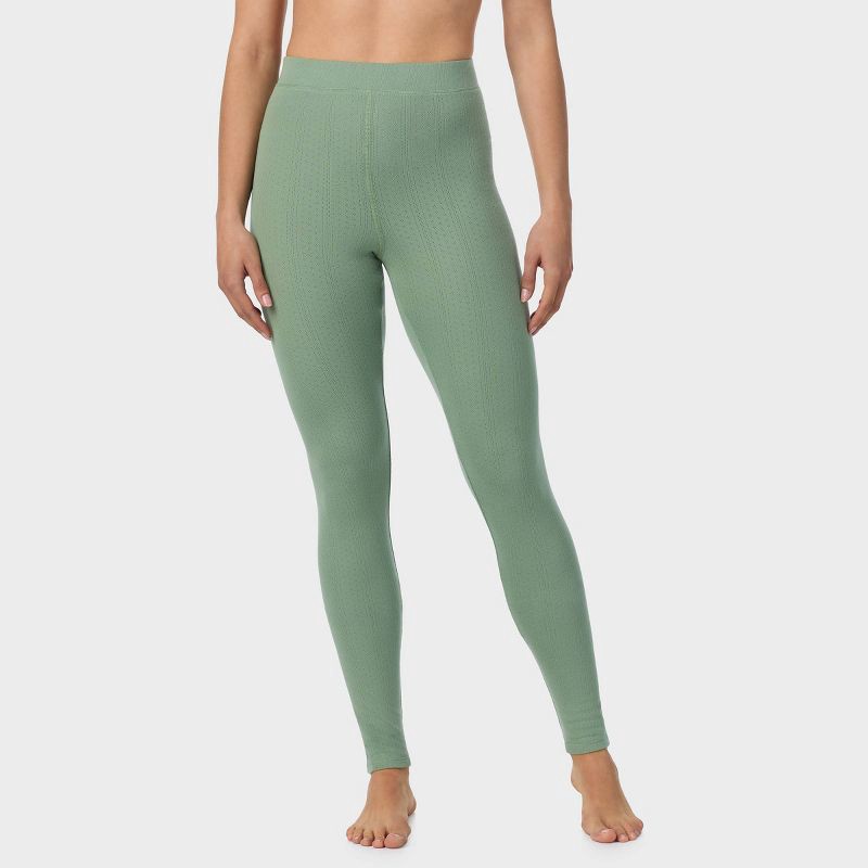 slide 1 of 5, Warm Essentials by Cuddl Duds Women's Pointelle Leggings - Sage Green L, 1 ct