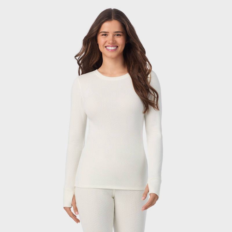 slide 1 of 7, Warm Essentials by Cuddl Duds Women's Pointelle Top - Ivory M, 1 ct